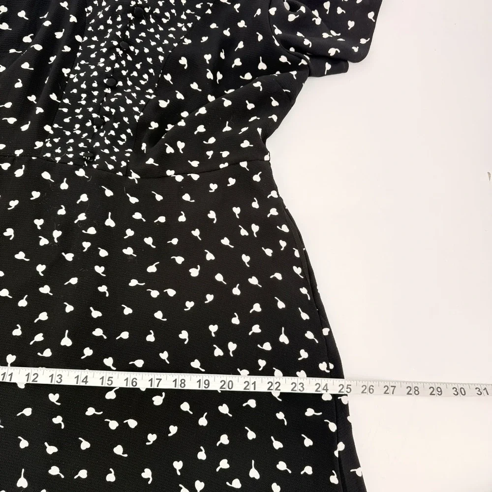 Talbots Womens 12 Flutter Sleeve Midi Dress Black White Dot Pockets Lined A-Line - Picture 9 of 13